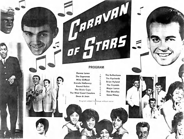 A Dick Clark billboard featuring his Caravan Of Stars from 1964