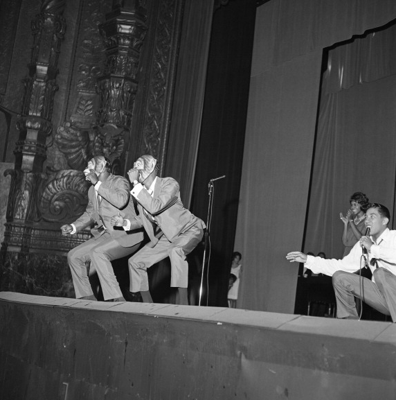A Motor Town Revue flashback: The Miracles and Smokey live onstage doing 'the monkey' at the Detroit Fox in 1963