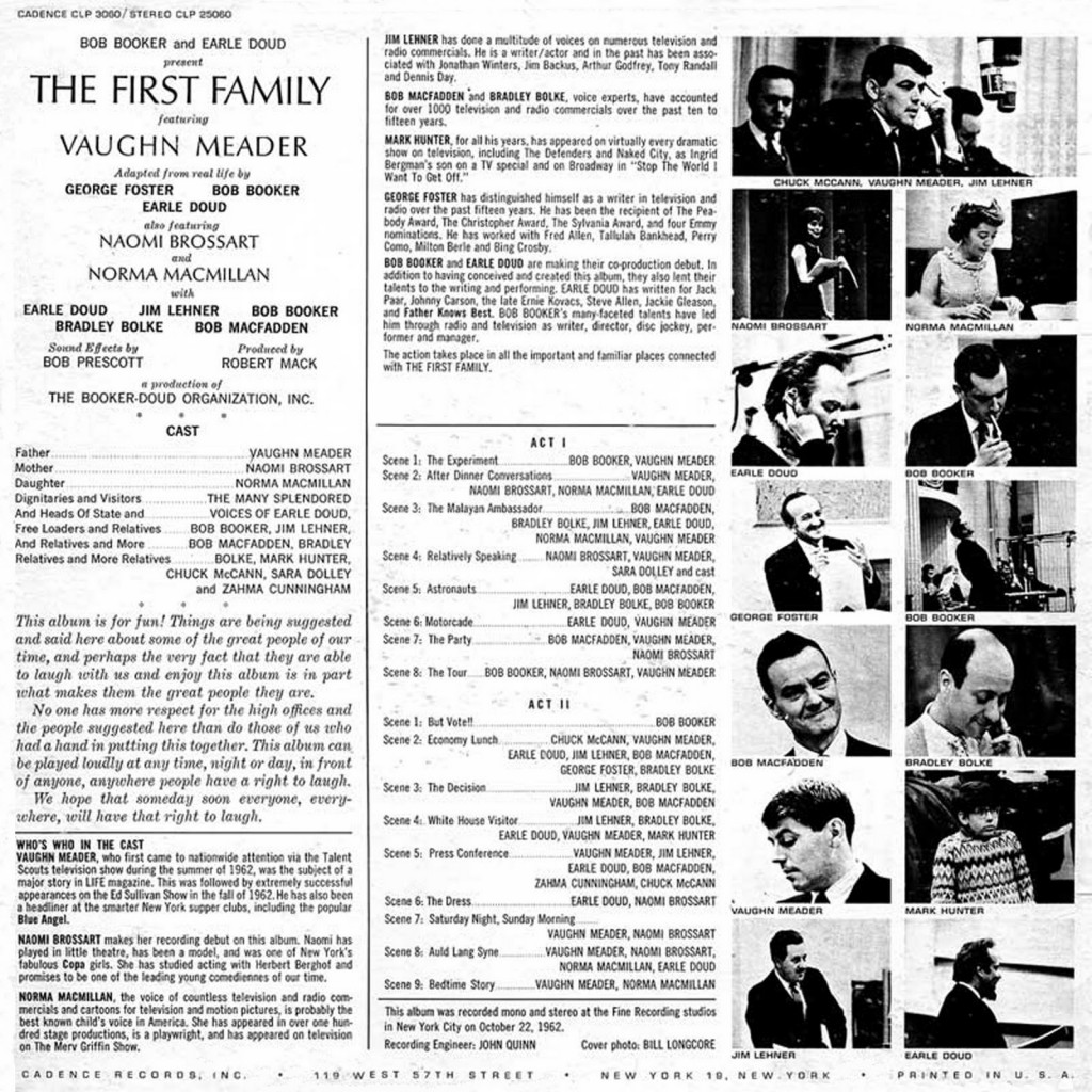 Vaughn Meader's 'The First Family' LP on Cadence (b/cover).