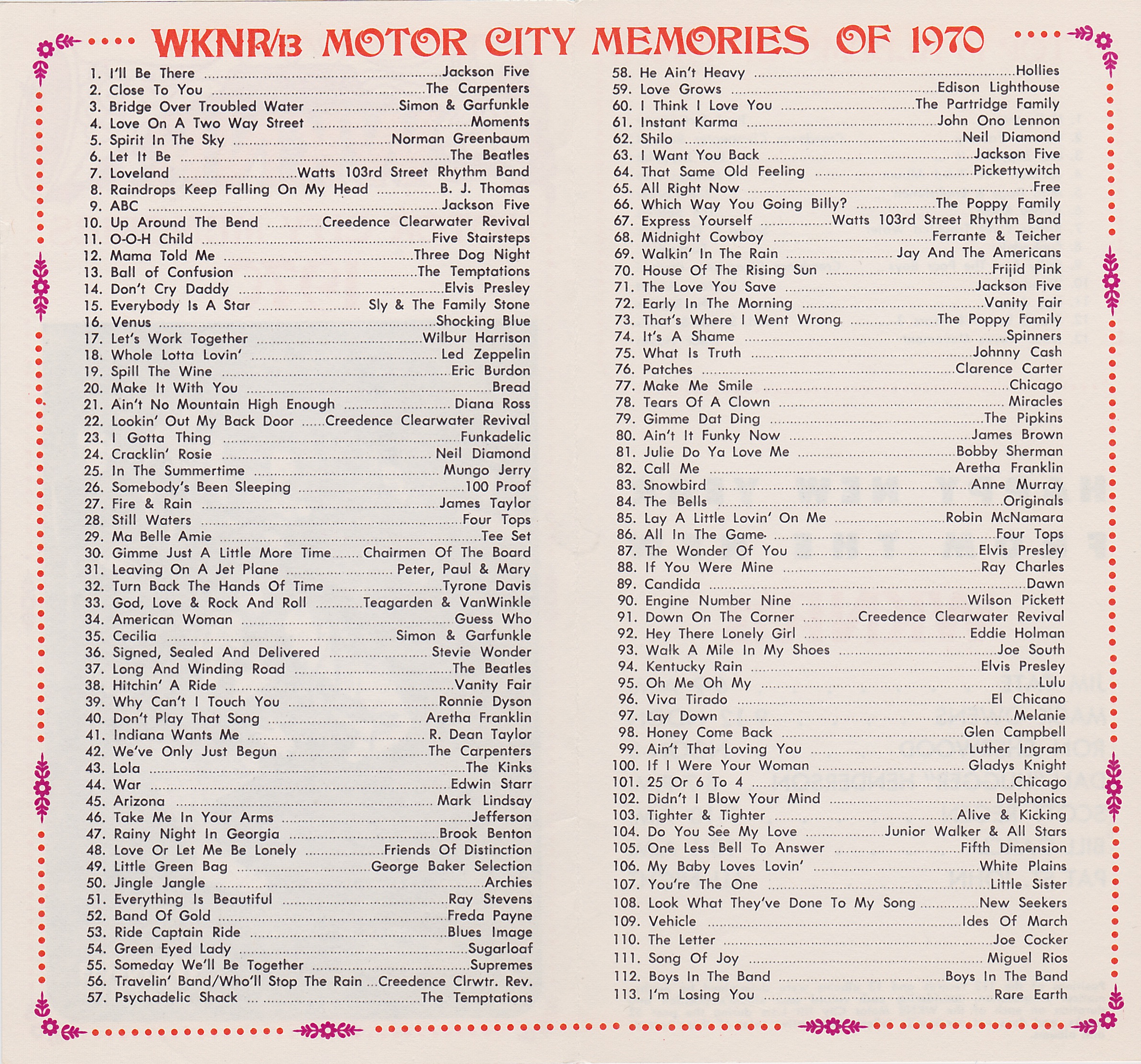 WKNR - MOTOR CITY MEMORIES 1970 - INSIDE