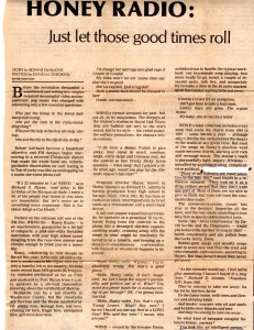 A cut-out from the Ann Arbor News. This WHND story commemrated the 10th anniversary Honey Radio has been on the air in Detroit. June 14, 1983 (click image for larger view).