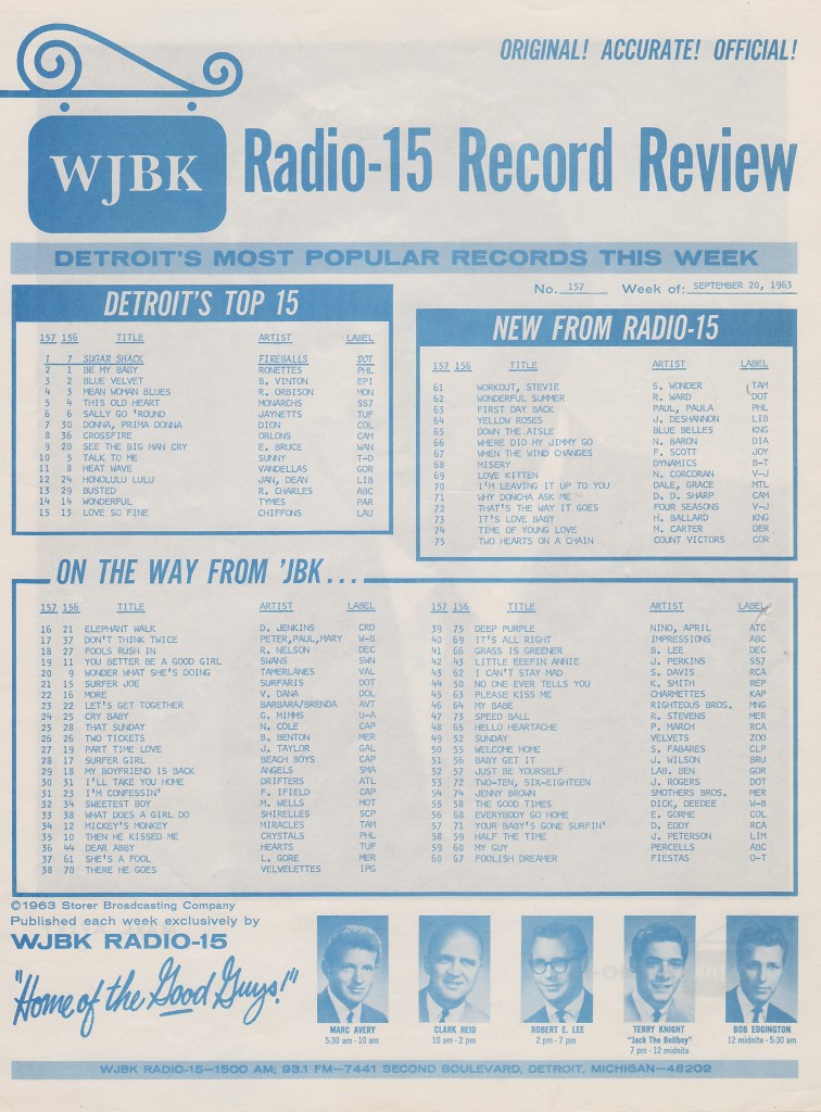 WJBK SURVEY - SEPTEMBER 20, 1963 - FRONT