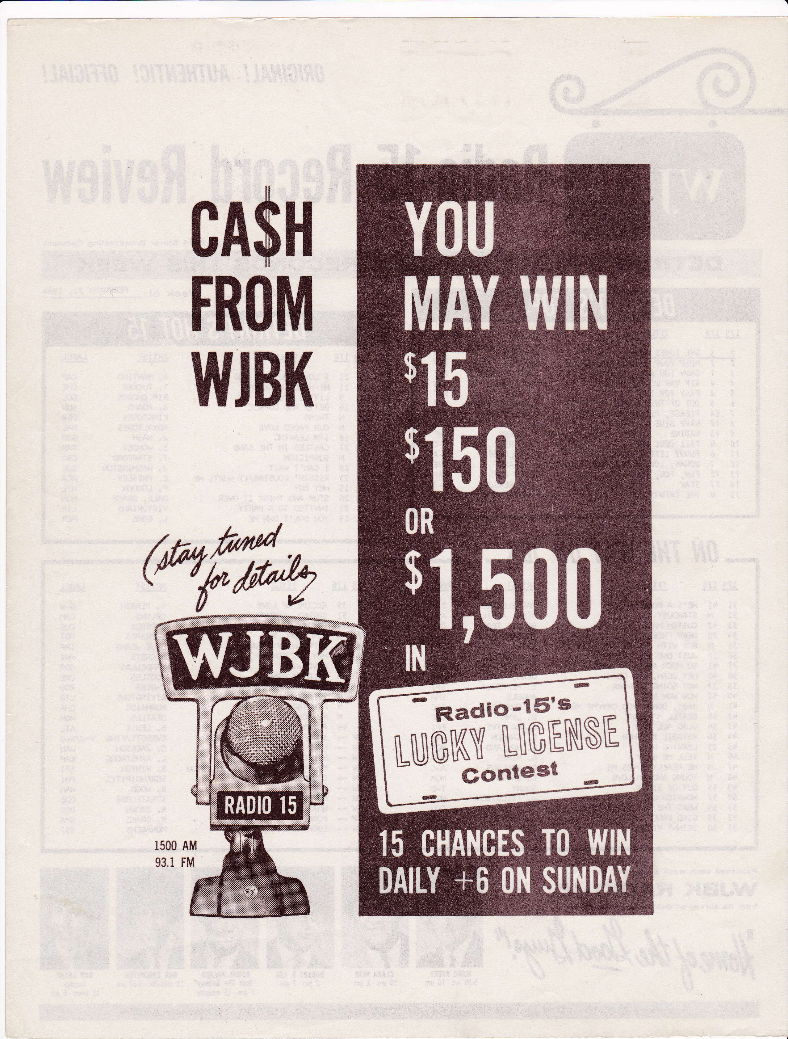 WJBK SURVEY - FEBRAURY 21, 1964 - BACK