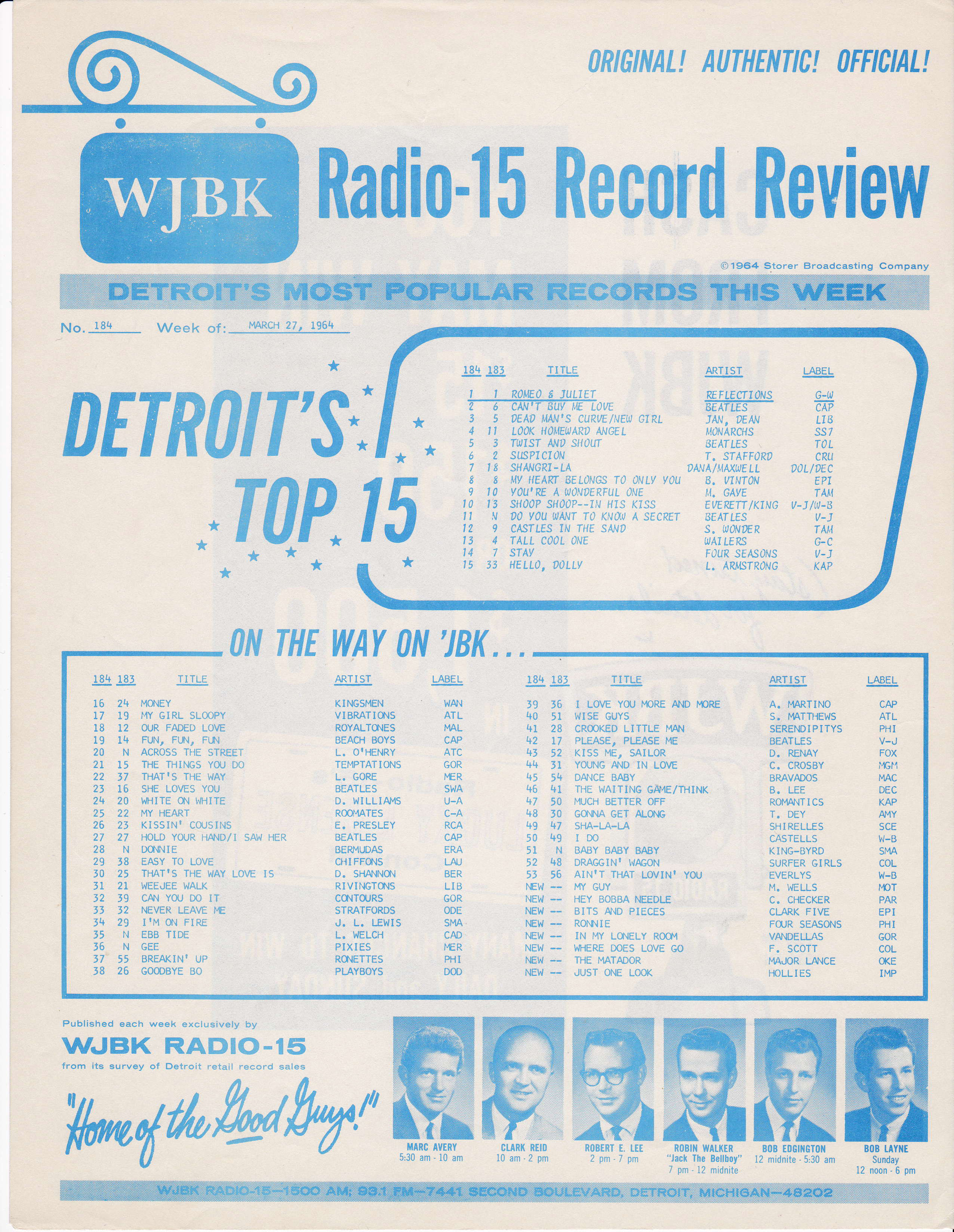 WJBK SURVEY - MARCH 27, 1964 - FRONT