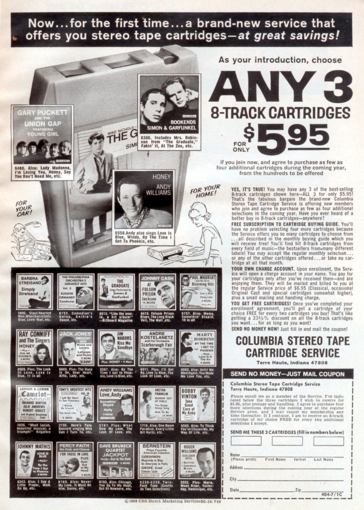 Columbia House Records and Tape Catridge Ad 1968