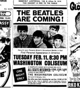 Beatles In Washington Concert newspaper ad, The Washington Star, February 9, 1964. (Click on image for larger view).