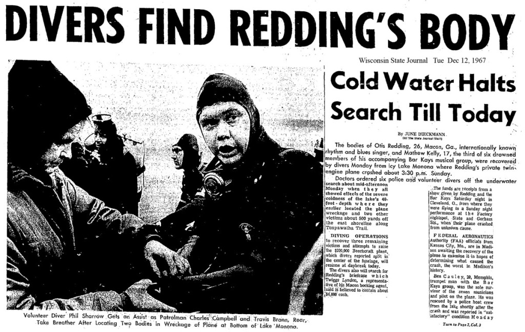 Otis Redding Wisconsin State Journal (Tues., 12-12-67)
