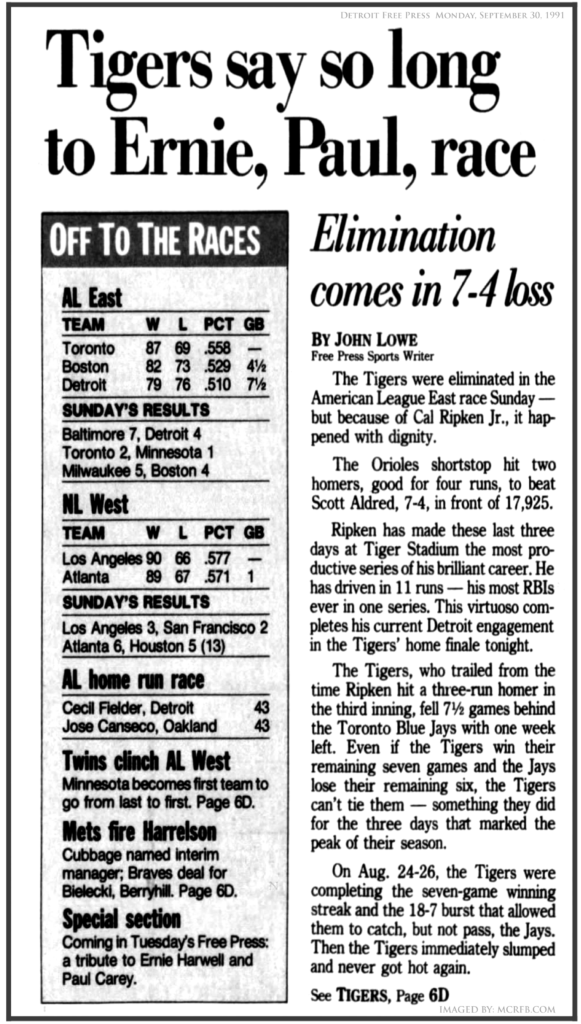 THE VOICE OF SUMMER RECALLED: BALTIMORE ORIOLES vs THE DETROIT TIGERS