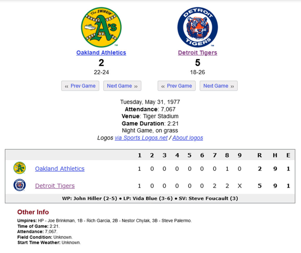 THE VOICE OF SUMMER RECALLED TIGER BASEBALL IS ON THE AIR! MAY 1977